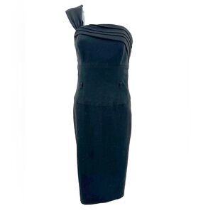 Black Halo One Shoulder Black Midi Dress Jackie Pencil Cocktail Size Medium
